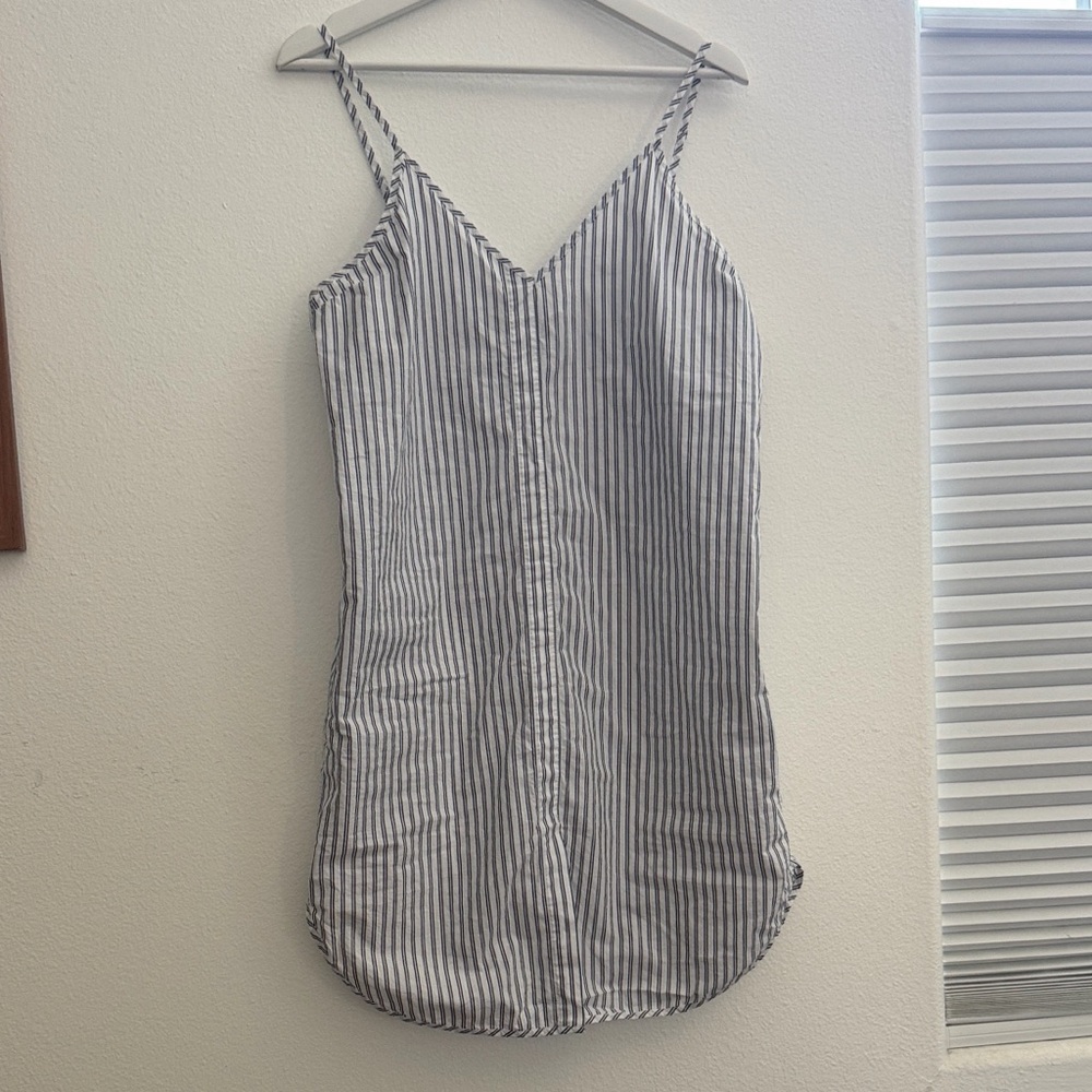 Sandro Navy and White Striped V-Neck mini dress